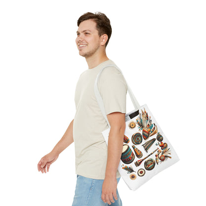 Boho Tribal Music Tote Bag, Ethnic Percussion Instrument Art, Festival Vibes, Shopping Bag, Bohemian Tote, Weekender Bag, Beach Bag, Large Canvas Bag