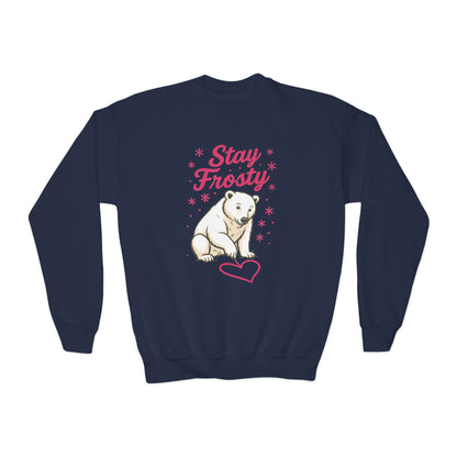 Youth Crewneck Sweatshirt, Kids Stay Frosty Polar Bear Sweatshirt, Cute Winter Animal Pullover for Children