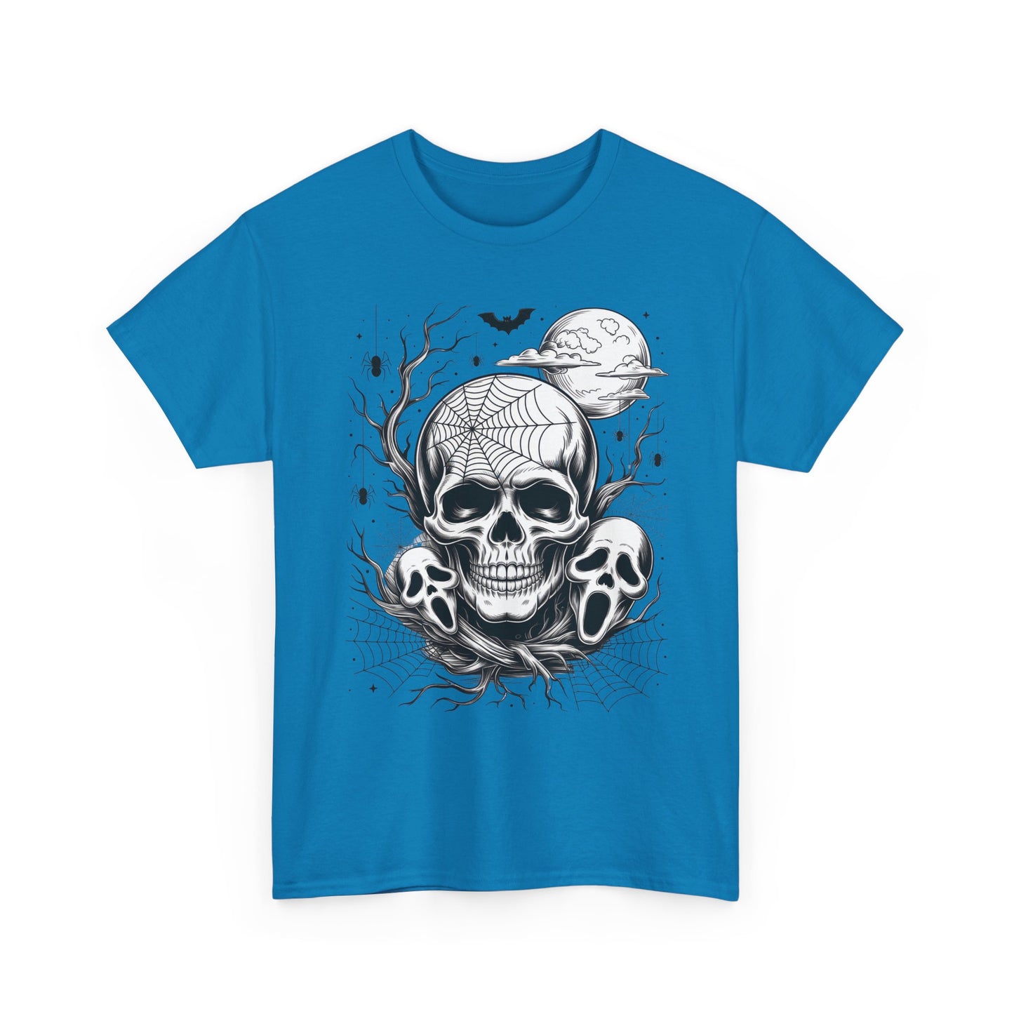 Men's Gothic Skull T-Shirt, Halloween Graphic Tee, Spider Web & Moon Horror Shirt, Spooky Skull Graphic Top for Him