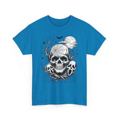 Men's Gothic Skull T-Shirt, Halloween Graphic Tee, Spider Web & Moon Horror Shirt, Spooky Skull Graphic Top for Him
