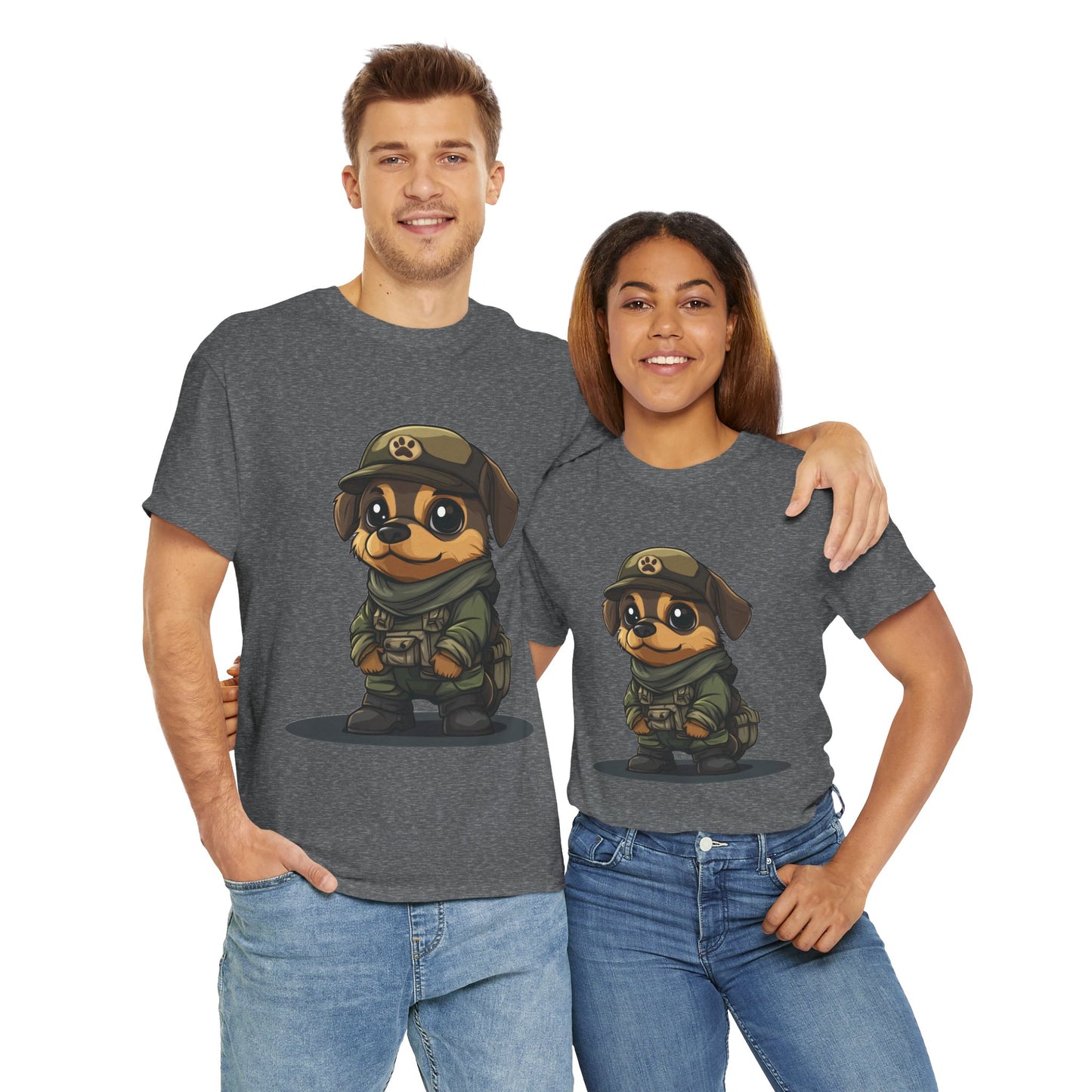 Funny Dog Soldier Tee, Cute Military Dog Cartoon Unisex Heavy Cotton Tee , Pet Lover Gift, Gift for Dog Owners, Gift for Army Fans
