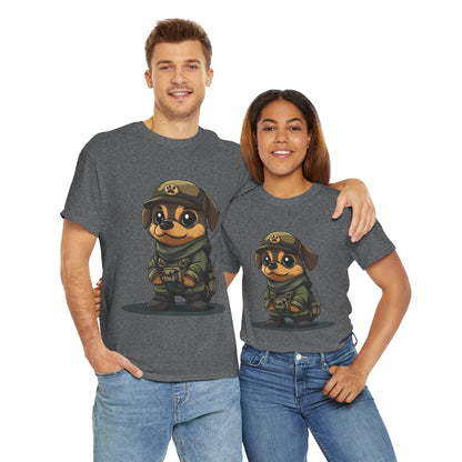 Funny Dog Soldier Tee, Cute Military Dog Cartoon Unisex Heavy Cotton Tee , Pet Lover Gift, Gift for Dog Owners, Gift for Army Fans