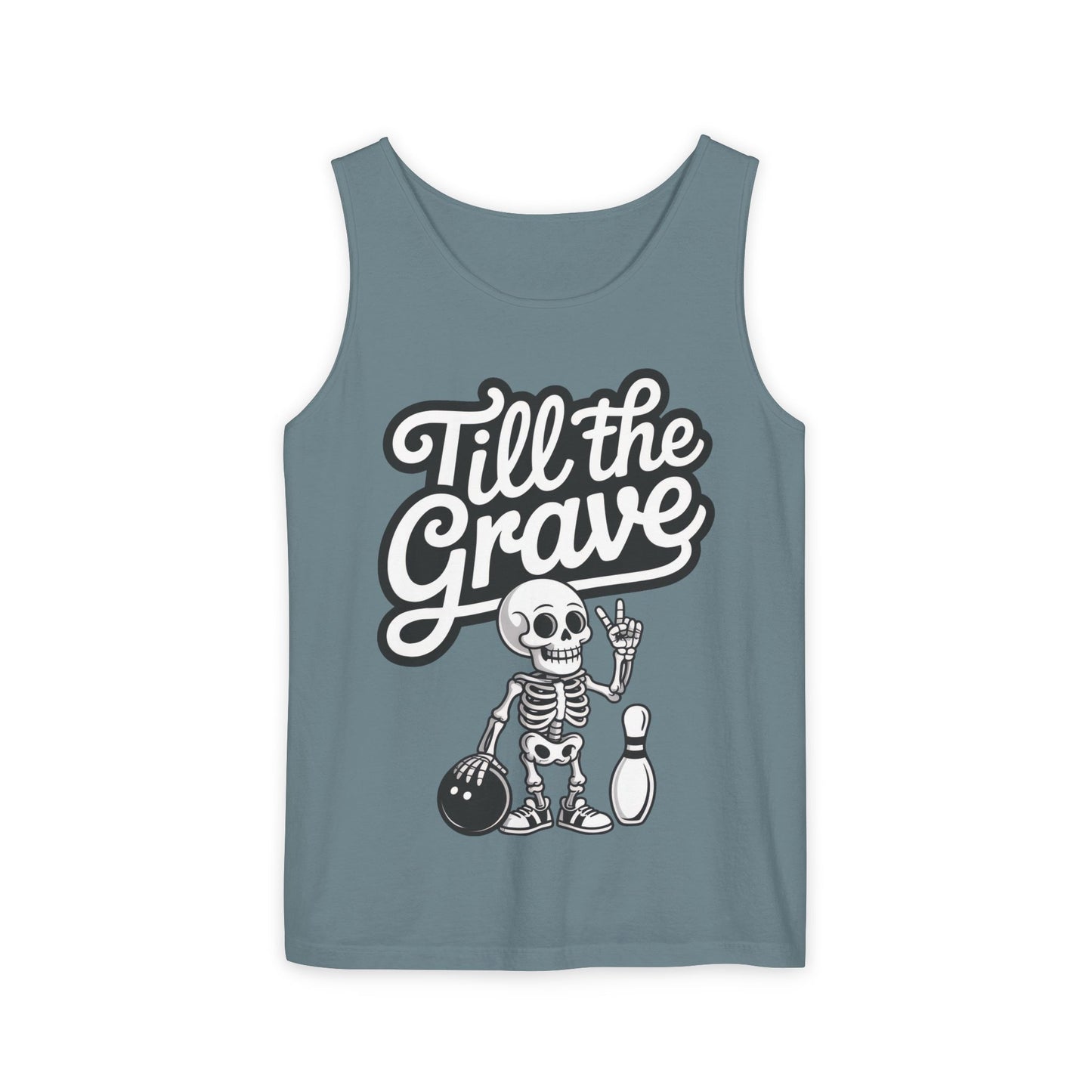 Funny Skeleton Bowling Tank Top, Halloween Apparel, Casual Summer Style, Cool Bowler Skull Workout Top, Strike Till the End