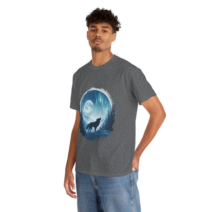 Howling Wolf Under Moonlight Men's T-Shirt, Full Moon Forest Scene Tee, Nature Lover Gift, Outdoor Adventure Clothing