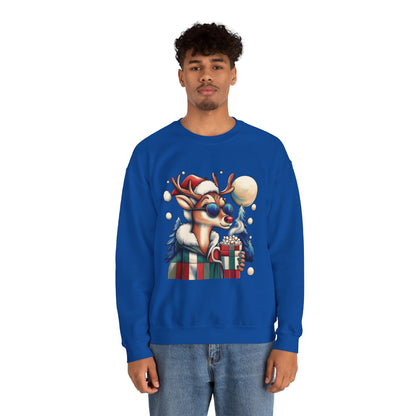 Cool Reindeer Christmas Sweatshirt, Funny Holiday Pullover for Men, Men's Heavy Blend™ Crewneck Sweatshirt