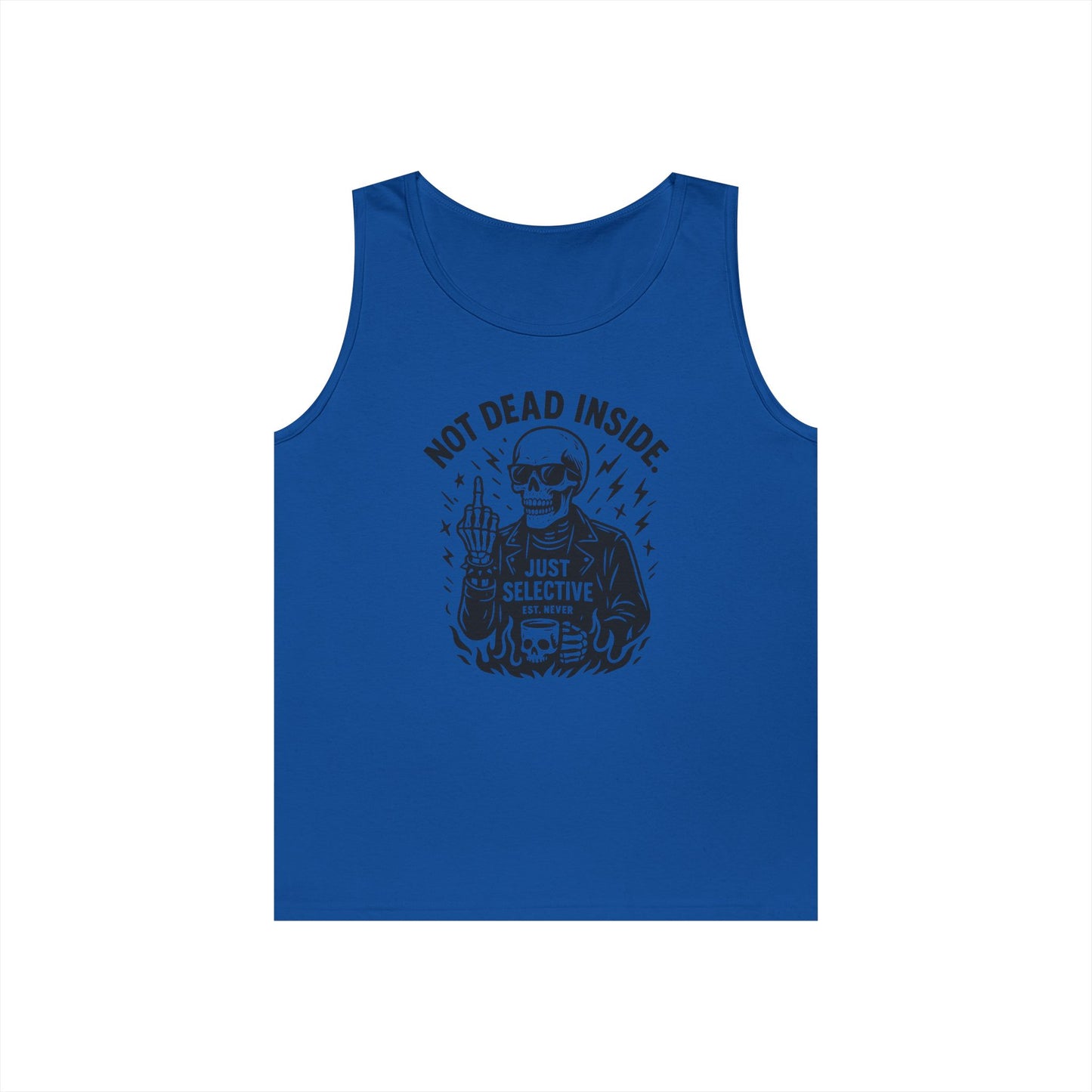 Mens Dark Humor Graphic Tank Top, Not Dead Inside, Funny Graphic Tee, Gifts for Him, Halloween, Occasions, Funny Skeleton Tee