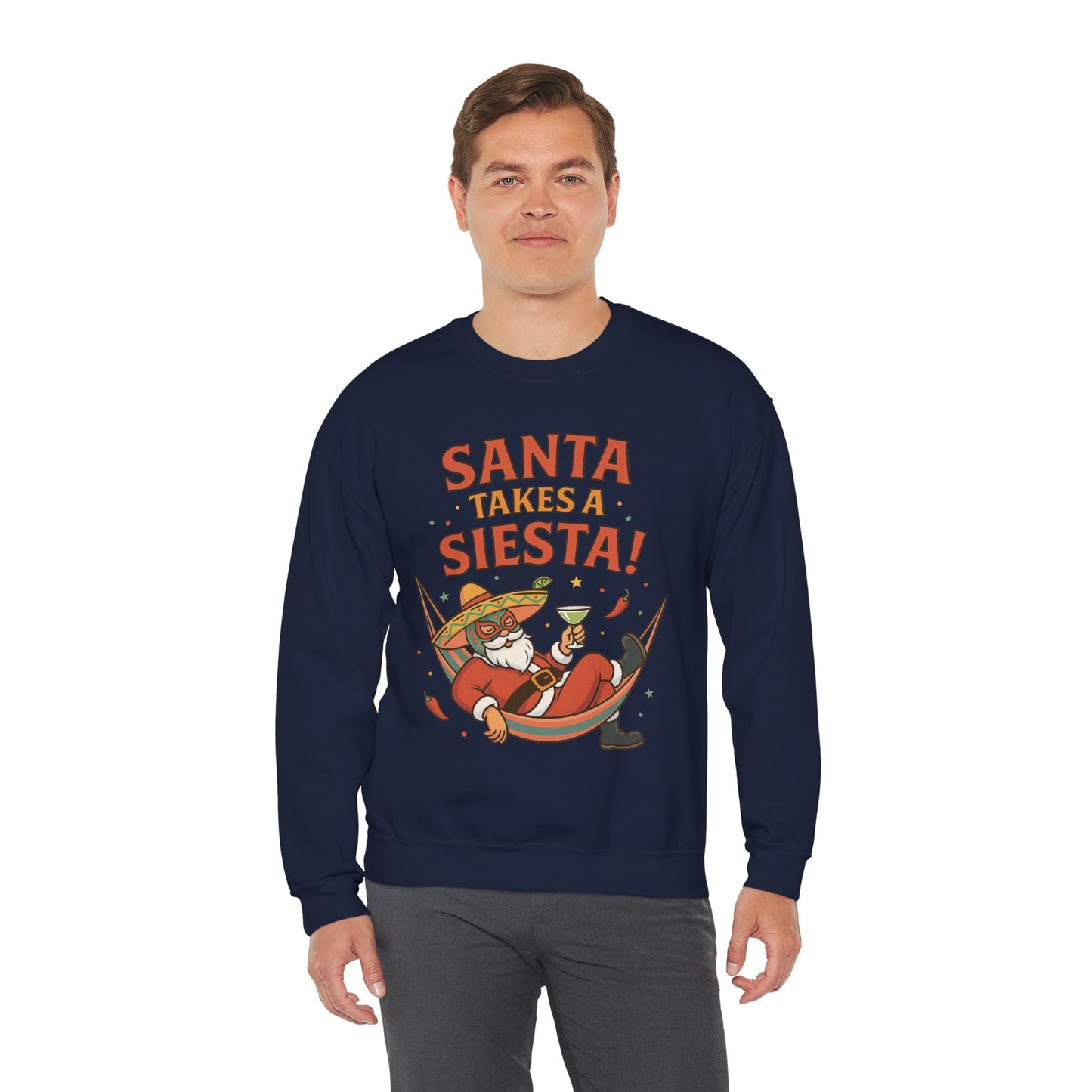 Santa Takes a Siesta Funny Christmas Sweatshirt for Men, Mexican Holiday Jumper