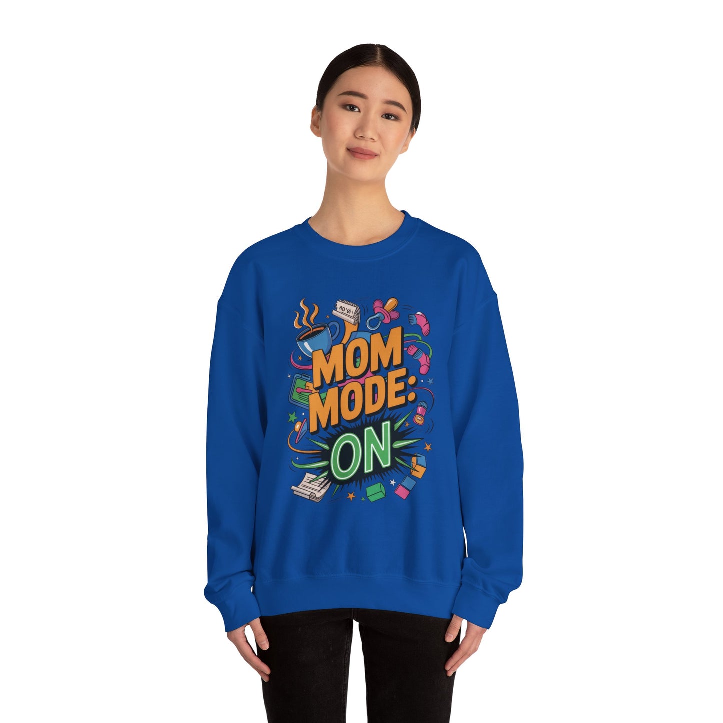 Mom Mode On Crewneck Sweatshirt, Gift for Mom, Mother's Day Humor T-Shirt, Cute Mama Life Graphic Tee, Mother's Day Gift