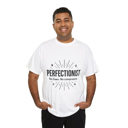 Mens Perfectionist T-Shirt, No Flaws No Compromise, Minimal Bold Graphic Tee, Gift for OCD, Clean Freak, or Detail-Oriented Men