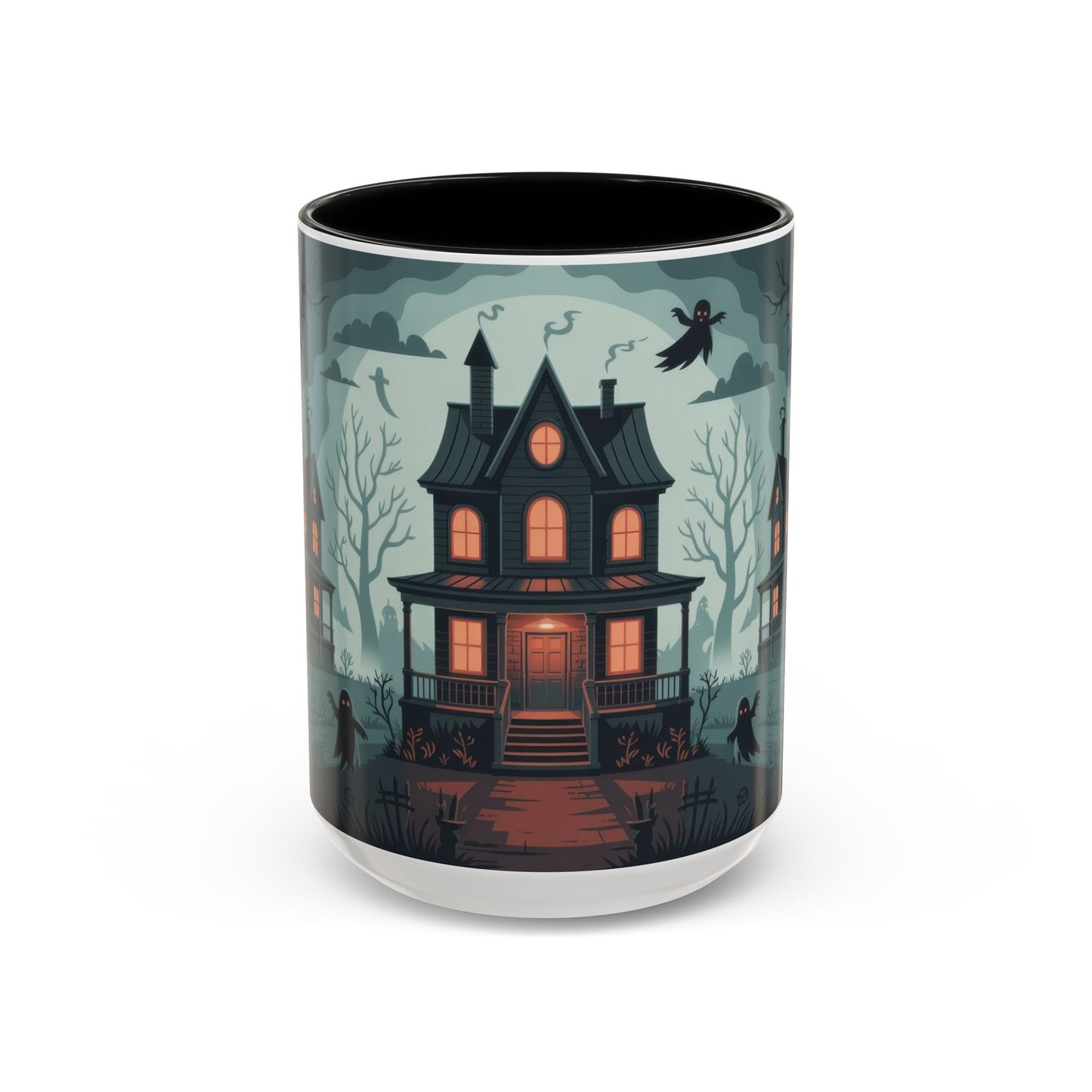 Haunted Mansion Mug, Ghostly Gothic Forest Coffee Cup, Spooky Haunted House Halloween Gift for Horror Lovers, Accent Coffee Mug (11, 15oz)