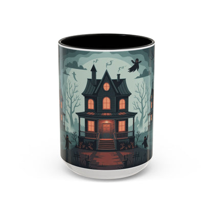 Haunted Mansion Mug, Ghostly Gothic Forest Coffee Cup, Spooky Haunted House Halloween Gift for Horror Lovers, Accent Coffee Mug (11, 15oz)