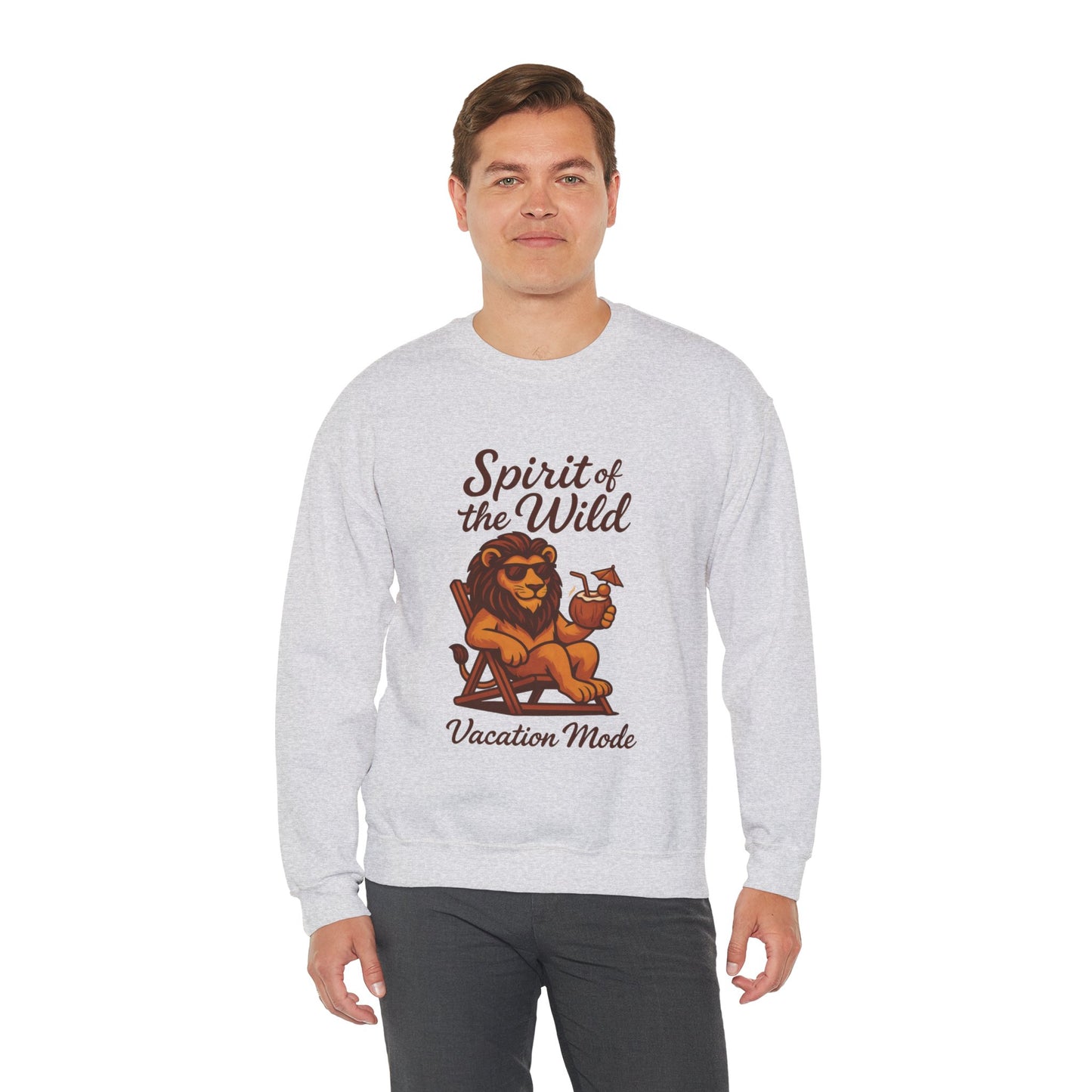 Spirit of the Wild Lion Mens Sweatshirt - Vacation Mode Funny Relaxed Jungle King Pullover,  Fun Gift for Travelers