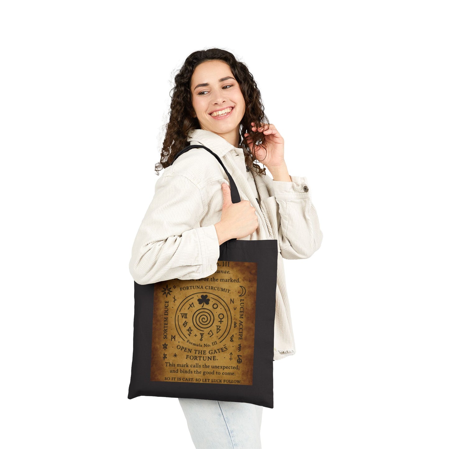 Sigil of Fortune Tote Bag, Lucky Charm Spell Symbol, Occult Spiral Design, Witchy Canvas Bag, Mystic Luck Amulet Art, Boho Bag