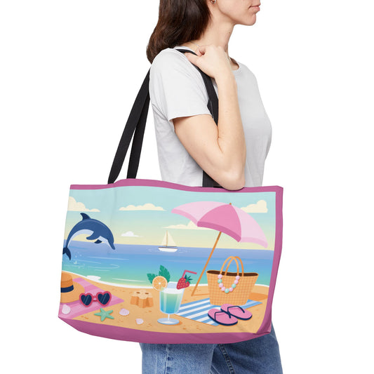 Vibrant Beach Weekender Tote Bag, Travel Bag, Shopping Tote, Coastal Style, Summer Vibe, Perfect for Vacation, Beach Days, Family Outings