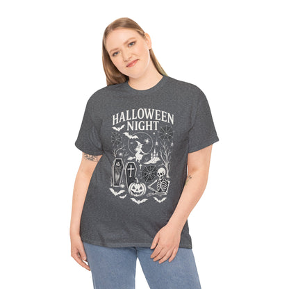 Halloween Night Women's T-Shirt, Gothic Witch Skeleton Pumpkin Tee, Spooky Scary Shirt for Halloween Party