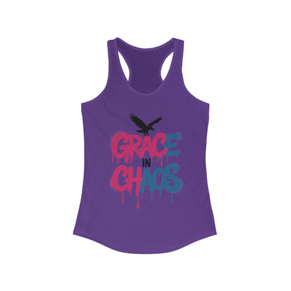 Women's Tank Top Grace in Chaos, Graffiti Dripping Street Art Bold Graphic Summer Shirt ,Women's Ideal Racerback Tank