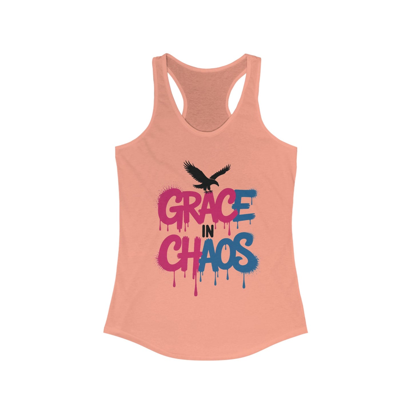 Women's Tank Top Grace in Chaos, Graffiti Dripping Street Art Bold Graphic Summer Shirt ,Women's Ideal Racerback Tank