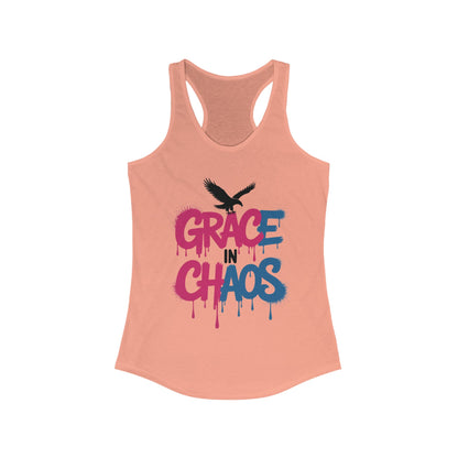 Women's Tank Top Grace in Chaos, Graffiti Dripping Street Art Bold Graphic Summer Shirt ,Women's Ideal Racerback Tank