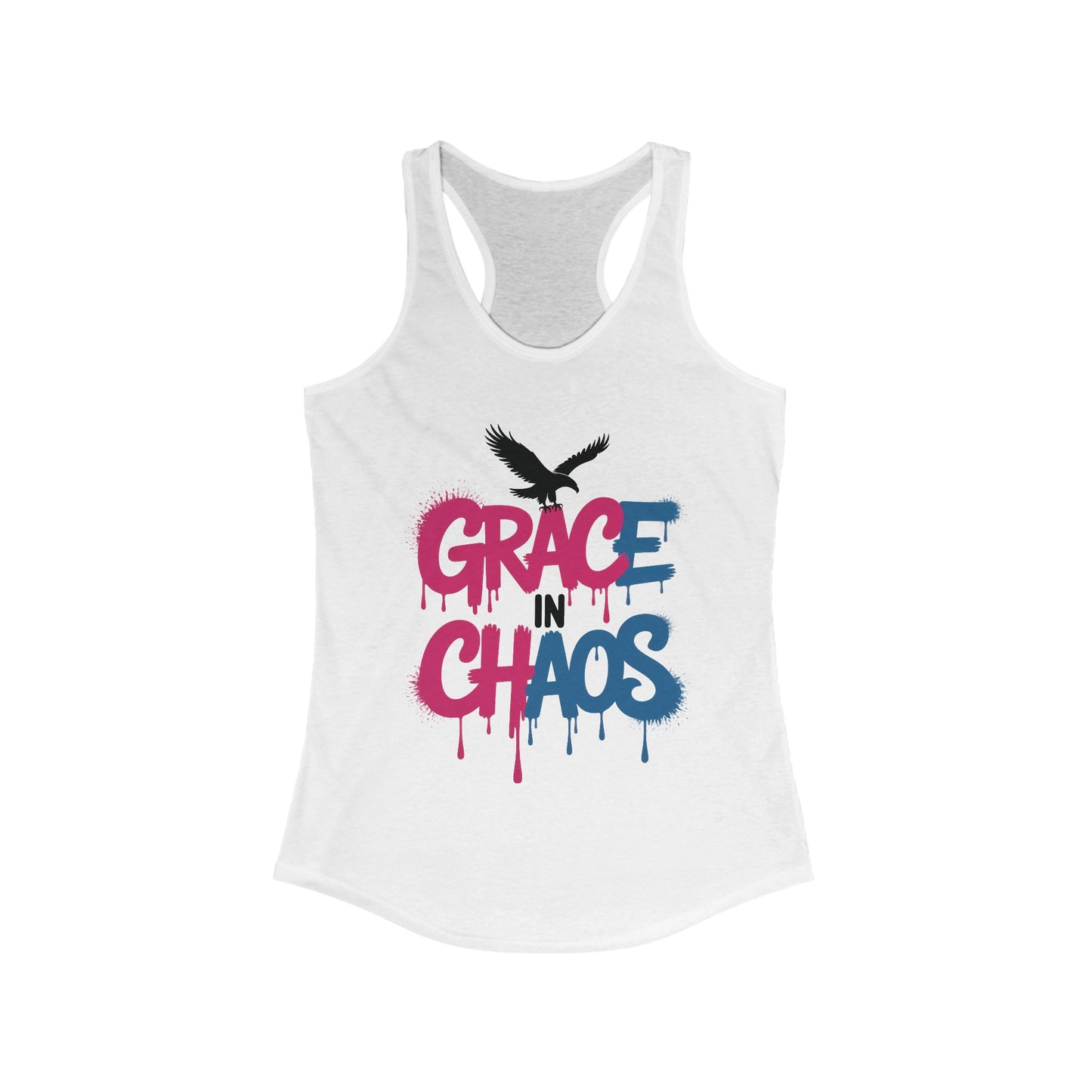 Women's Tank Top Grace in Chaos, Graffiti Dripping Street Art Bold Graphic Summer Shirt ,Women's Ideal Racerback Tank