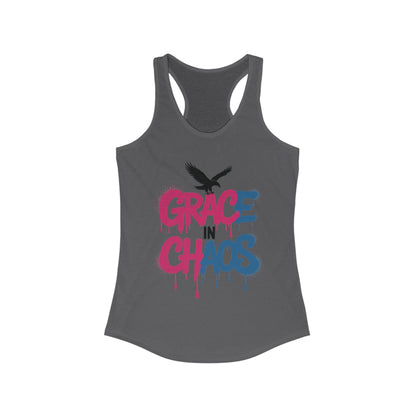 Women's Tank Top Grace in Chaos, Graffiti Dripping Street Art Bold Graphic Summer Shirt ,Women's Ideal Racerback Tank