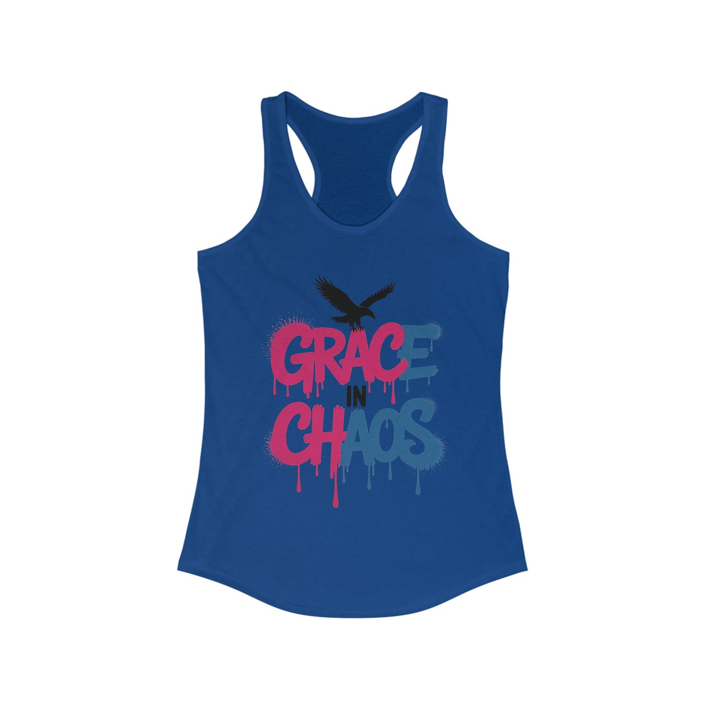 Women's Tank Top Grace in Chaos, Graffiti Dripping Street Art Bold Graphic Summer Shirt ,Women's Ideal Racerback Tank