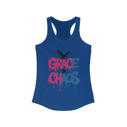 Women's Tank Top Grace in Chaos, Graffiti Dripping Street Art Bold Graphic Summer Shirt ,Women's Ideal Racerback Tank