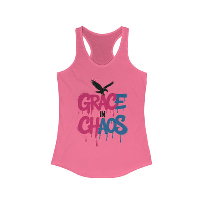 Women's Tank Top Grace in Chaos, Graffiti Dripping Street Art Bold Graphic Summer Shirt ,Women's Ideal Racerback Tank