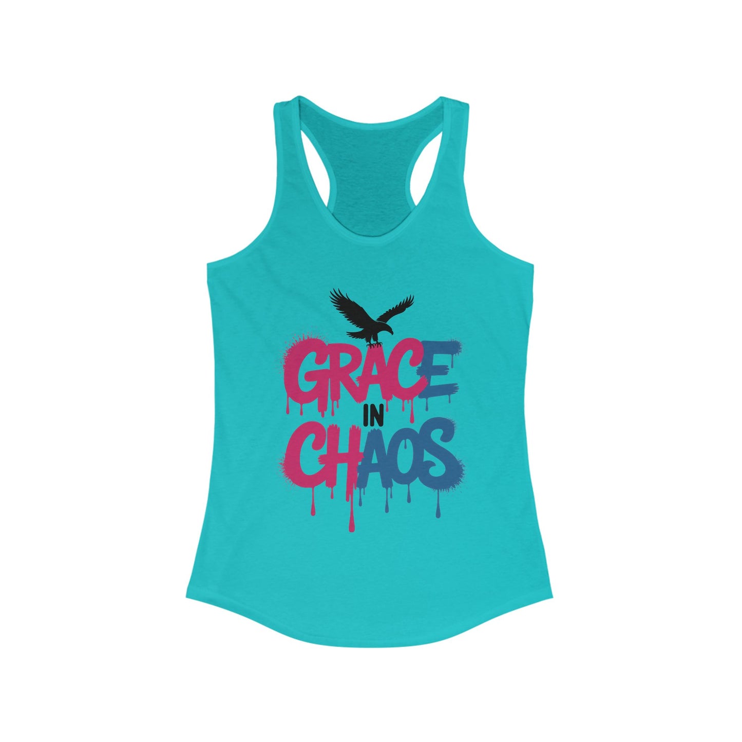 Women's Tank Top Grace in Chaos, Graffiti Dripping Street Art Bold Graphic Summer Shirt ,Women's Ideal Racerback Tank