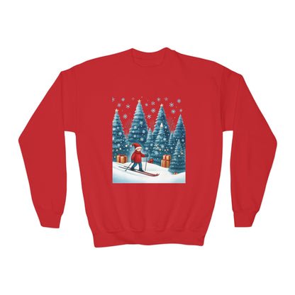 Kids Christmas Skiing Sweatshirt, Cute Holiday Winter Pullover, Youth Crewneck Sweatshirt