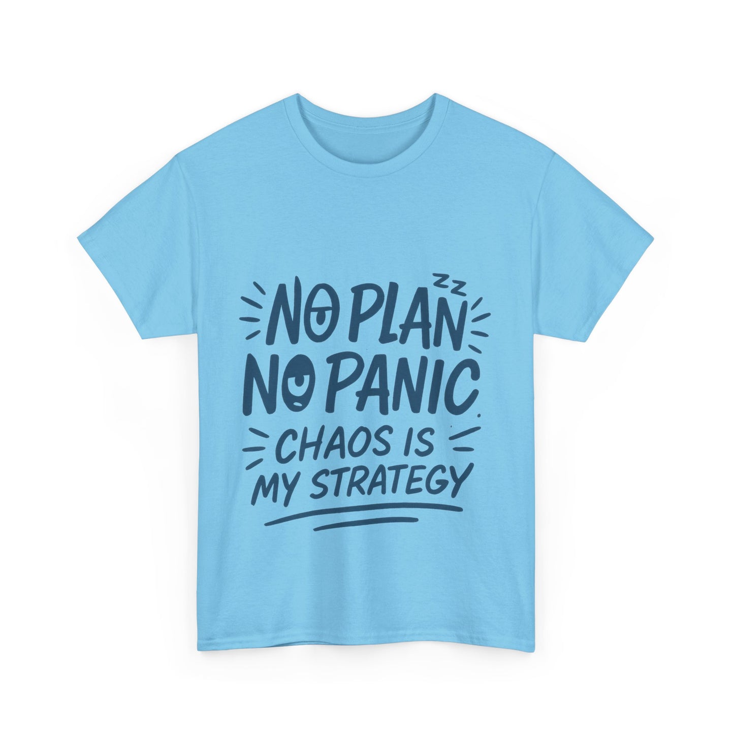 Funny Chaos Quote Mens T-Shirt, No Plan No Panic Humor Shirt, Casual Graphic Tee Gift for Him, Relaxed Fit