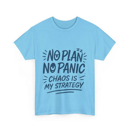 Funny Chaos Quote Mens T-Shirt, No Plan No Panic Humor Shirt, Casual Graphic Tee Gift for Him, Relaxed Fit