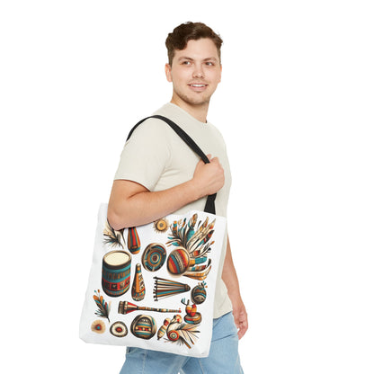 Boho Tribal Music Tote Bag, Ethnic Percussion Instrument Art, Festival Vibes, Shopping Bag, Bohemian Tote, Weekender Bag, Beach Bag, Large Canvas Bag