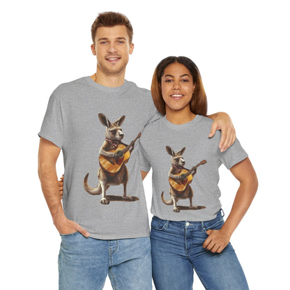 Kangaroo Musician Tee, Fun Graphic Shirt, Unisex Cotton Tee, Gift for Music Lovers, Aussie Music Lover Gift, Guitar Playing Kangaroo T-Shirt