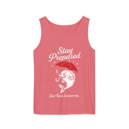 Stay Prepared Fish Womens Tank Top - Funny Just Keep Swimming Sleeveless Shirt - Cute Nautical Summer Top, Beachwear, Pool Party Must-Have