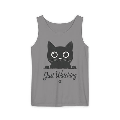 Just Watching Cat Womens Tank Top - Cute Black Kitty Sleeveless Shirt - Funny Summer Cat Lover Gift, Summer Beach Wear, Pet Themed Apparel