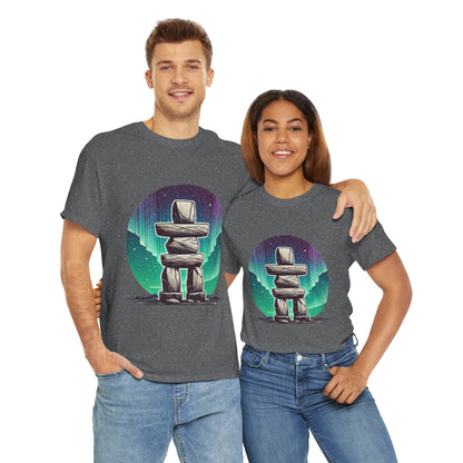 Aurora Stone Inukshuk Tee, Northern Lights Inukshuk T-Shirt,  Arctic Stone Stack Aurora Graphic Tee, Canada Inuit Symbol Shirt