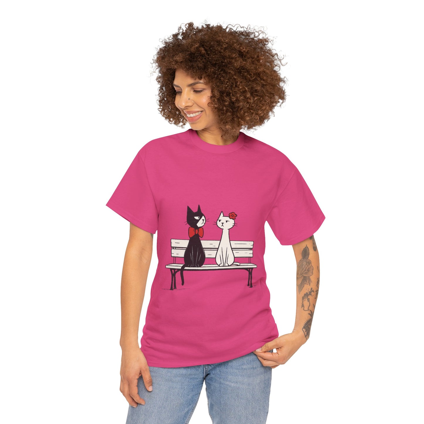 Cute Cat Lovers Tee, Womens Heavy Cotton Tee for Pet Owners, Funny Cat Shirt, Gift for Cat Lovers, Casual T-Shirt, Animal Art Tee