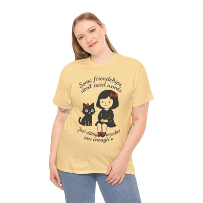 Cute Cat & Girl Graphic Tee, Playful Gift for Cat Lovers, Cat and Girl Design, Gift for Cat Owners, Women's Cotton T-Shirt