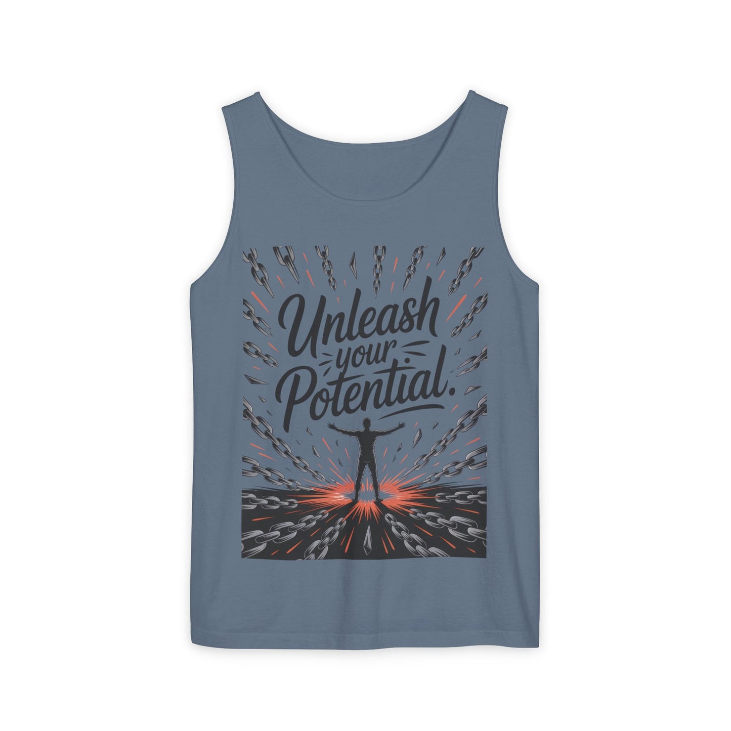Men's Motivational Tank Top, "Unleash Your Potential" Graphic, Inspirational Gym Wear, Fitness Apparel, Summer Top, Gift for Him