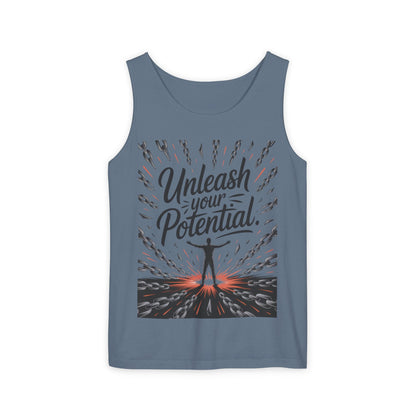 Men's Motivational Tank Top, "Unleash Your Potential" Graphic, Inspirational Gym Wear, Fitness Apparel, Summer Top, Gift for Him
