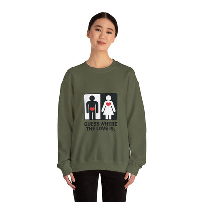 GuesWhere the Love Is Sweatshirt, Couples Gift, Valentines Day Apparel, Matching Sweatshirt, Relationship Sweatshirt, Love Joke Graphic