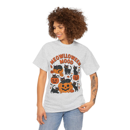 Meowlloween Mood Cat Shirt for Women, Cute Black Cat and Pumpkin Halloween Tee, Cozy Fall Kawaii Spooky Graphic Top, Cat Lover Gift
