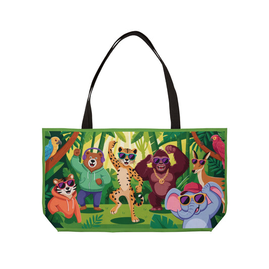 Colorful Jungle Animals Weekender Bag, Cute Cartoon Beach Tote, Large Travel Bag with Fun Party Animals, Kids Gift, Gym, Eco-Friendly Bag