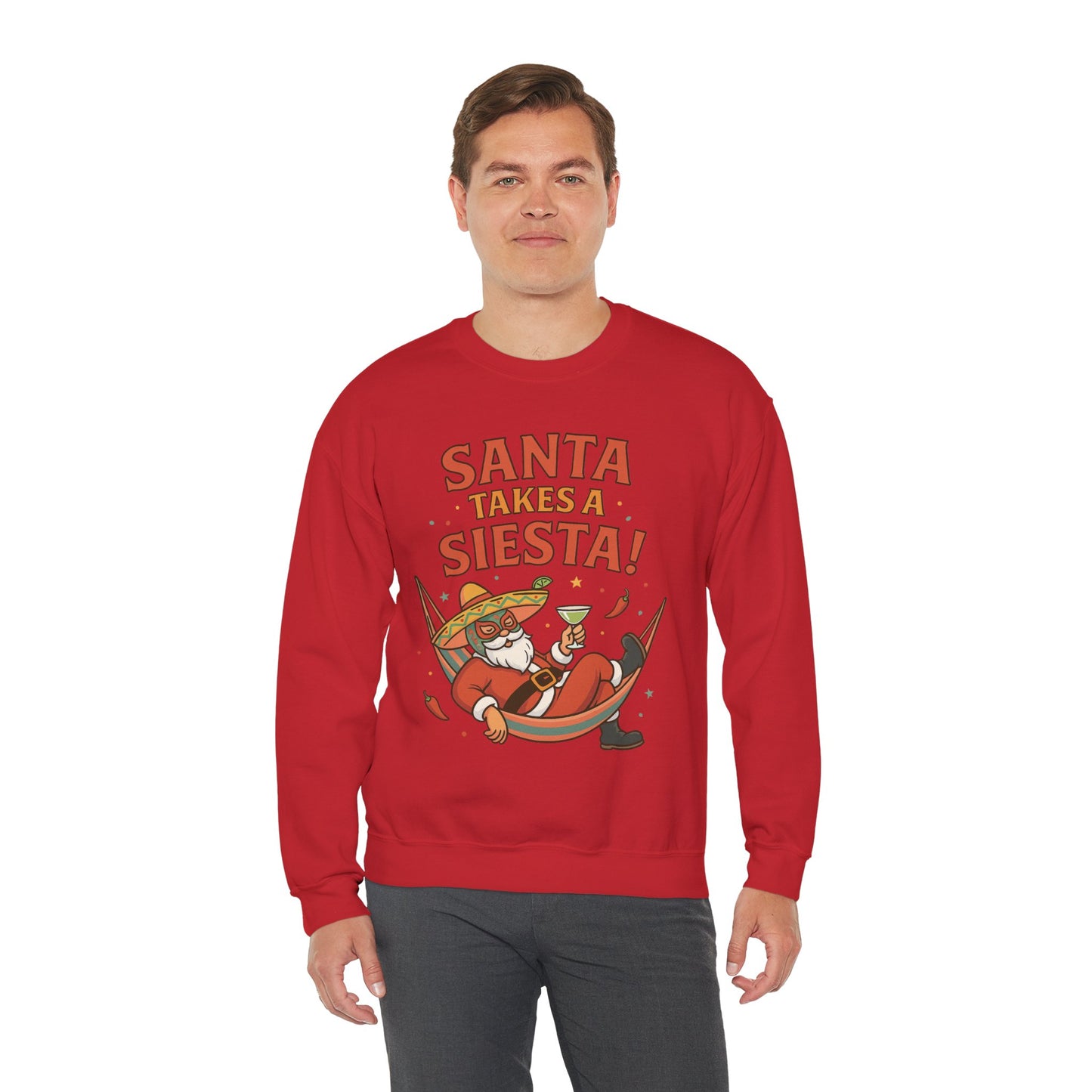 Santa Takes a Siesta Funny Christmas Sweatshirt for Men, Mexican Holiday Jumper