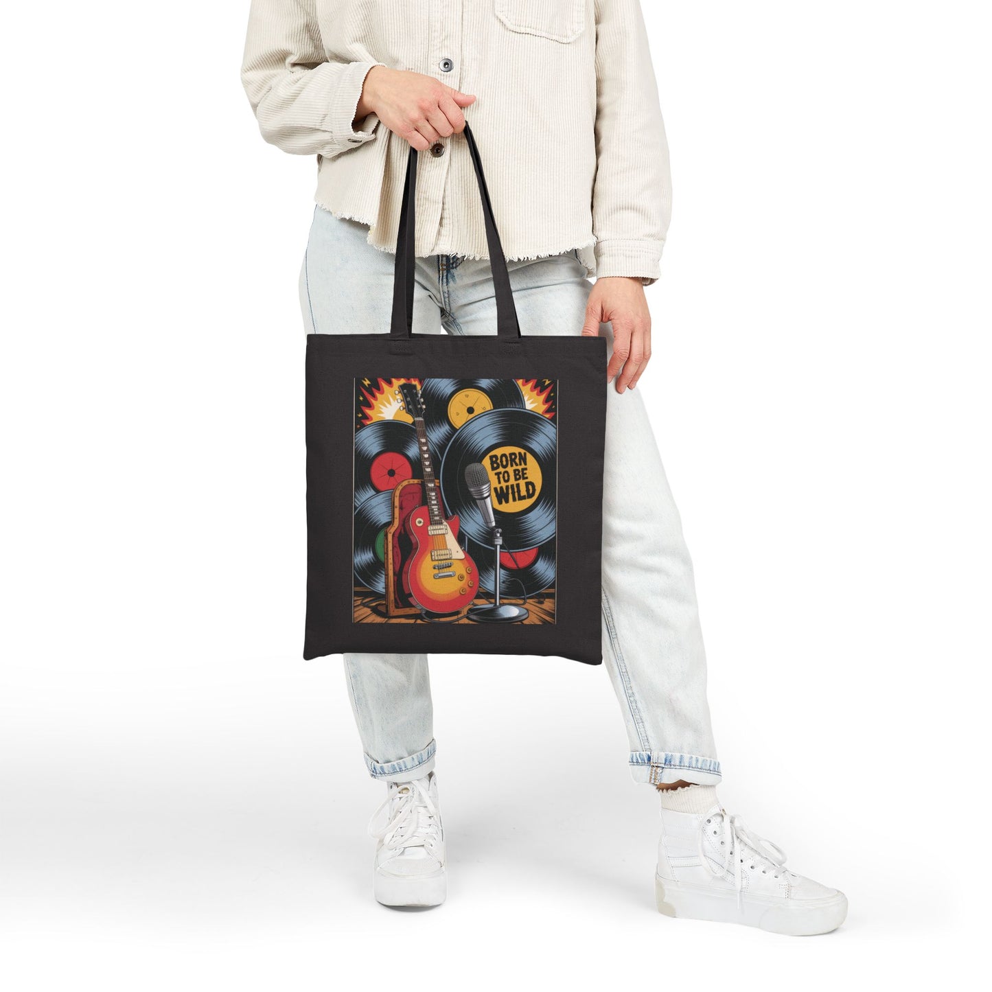 Rockin' Retro Tote Bag, Born to Be Wild, Music Lover's Bag, Festival Tote, Eco-Friendly Shopping Bag, Guitar Design, Gift Idea