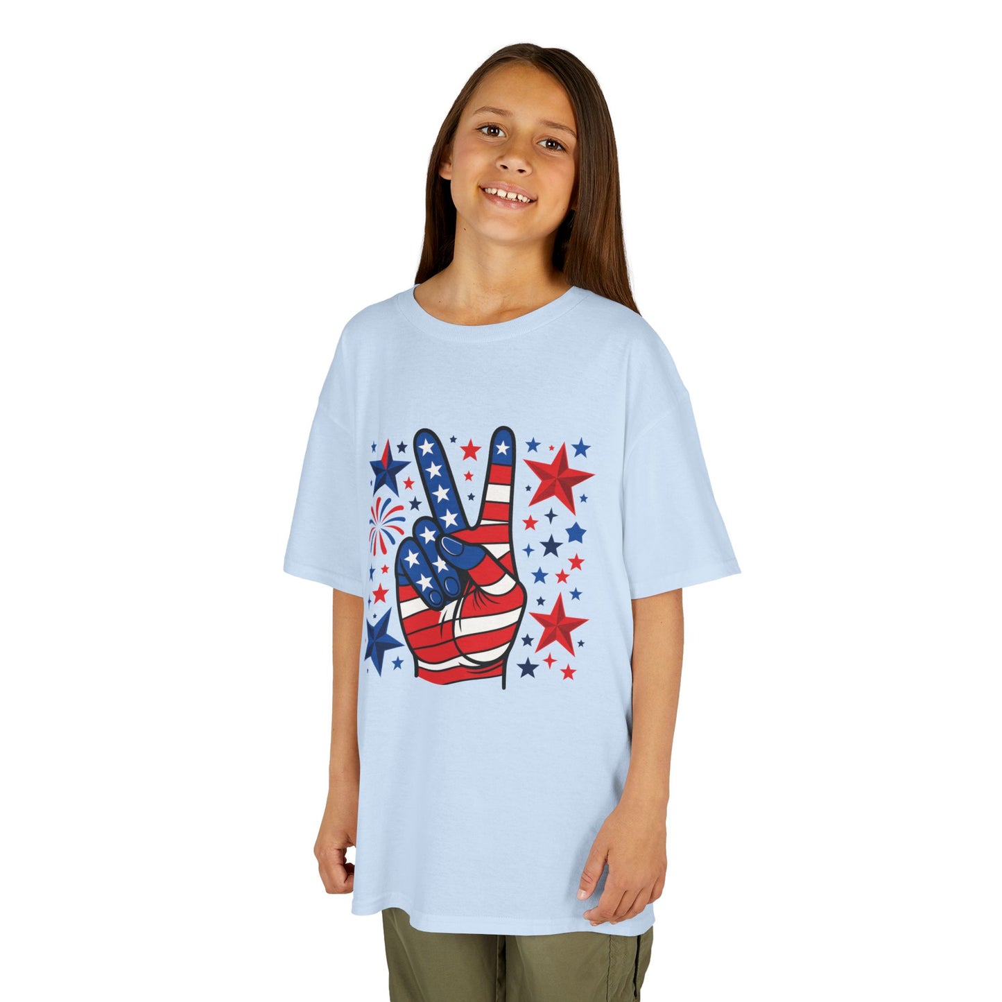 Kids Peace Sign Tee, Patriotic Children's T-Shirt, Americana Style Tee, July 4th Outfit, Independence Day Gift, Star-Spangled Shirt