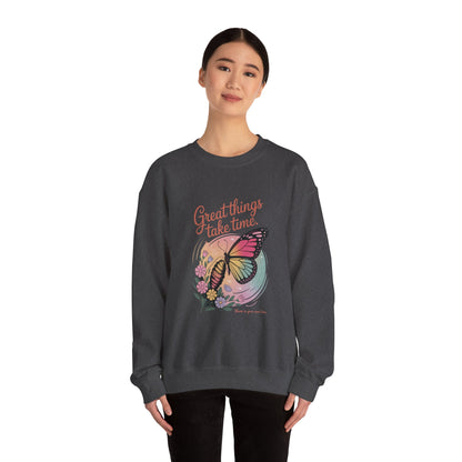 Inspirational Butterfly Sweatshirt - Great Things Take Time, Cozy Unisex Crewneck, Perfect Gift for Nature Lovers, Relaxed Style, [...]