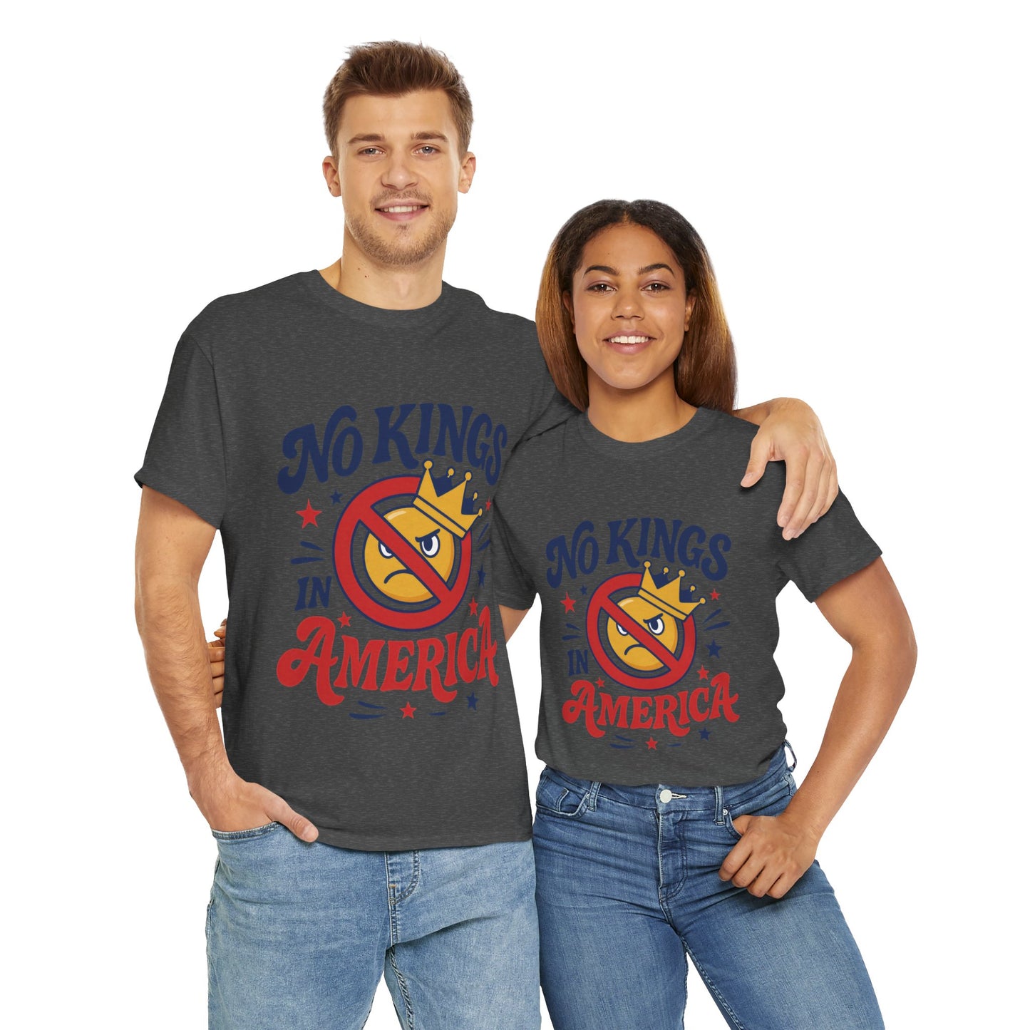 No Kings in America Unisex T-Shirt - Funny Patriotic Anti Monarchy Tee - 4th of July USA Shirt, Political Rallies, Statement Wear
