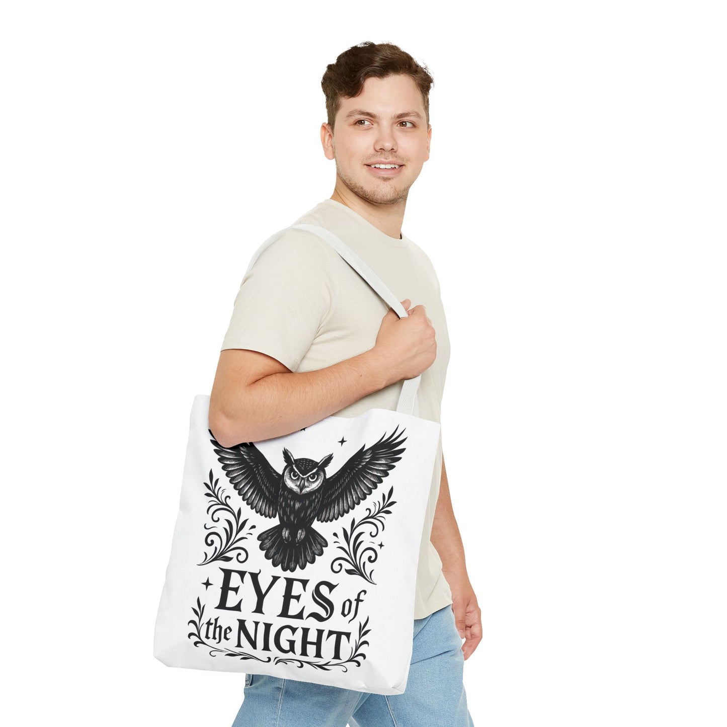 Eyes of the Night Owl Tote Bag, Artsy Shopping Bag, Eco-Friendly Carryall, Unique Gift for Animal Lovers, Halloween Decor, Beach Tote