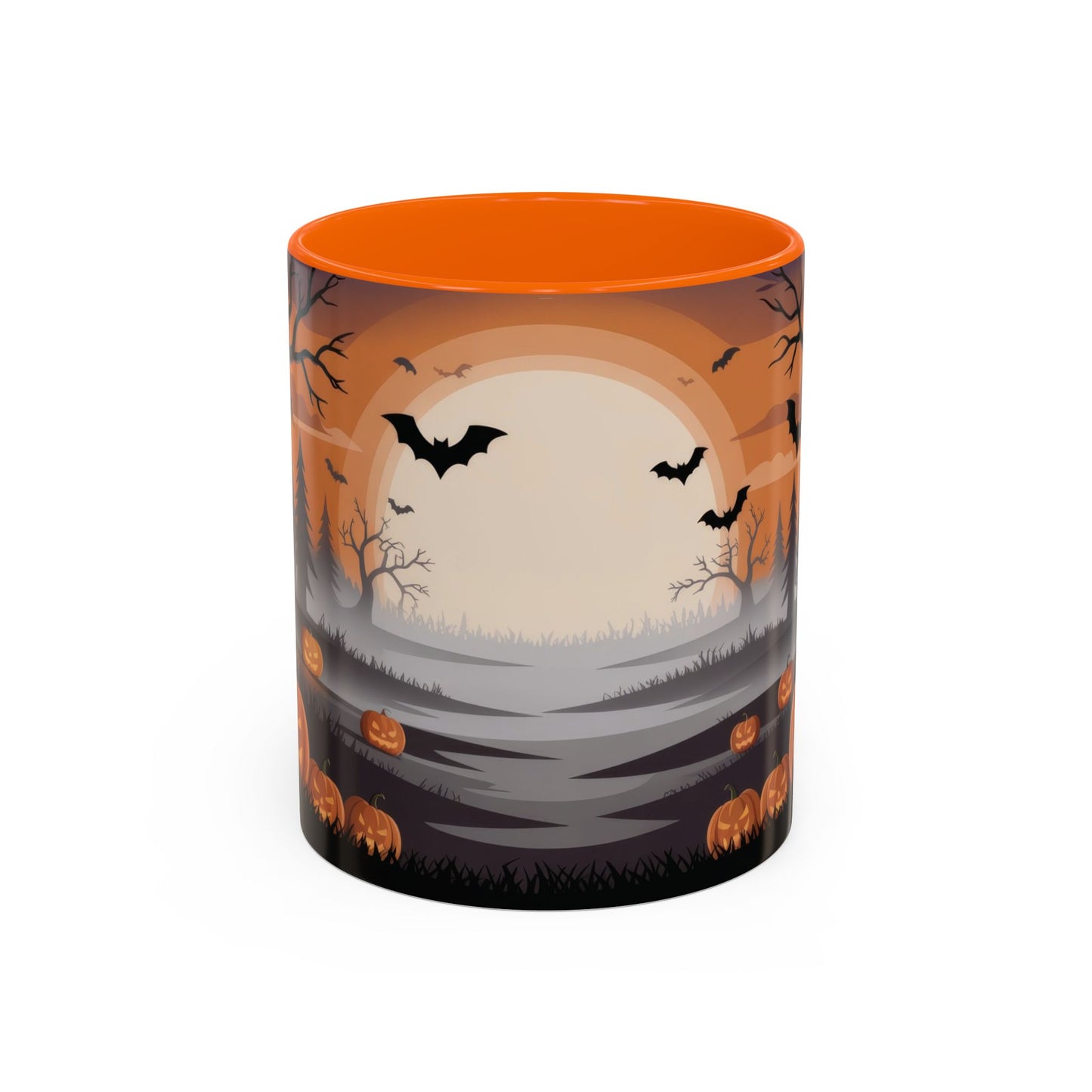 Halloween Pumpkin Forest Mug, Spooky Sunset Landscape Coffee Cup, Gothic Fall Gift for Her - Him, Accent Coffee Mug (11, 15oz)